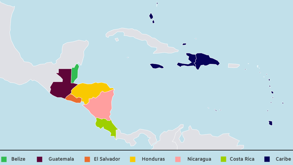 Mapa de la Región de Centroamérica y el Caribe