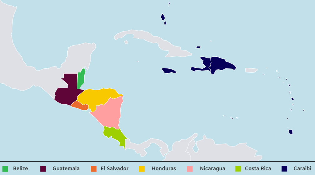 Mappa del Centroamerica e Caraibi